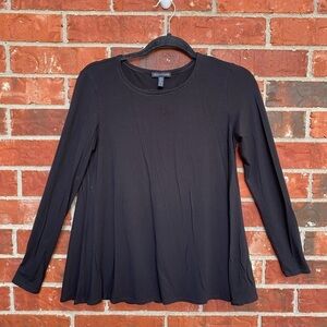 Eileen Fisher Womens XS Black Long Sleeve Flared Relaxed Top